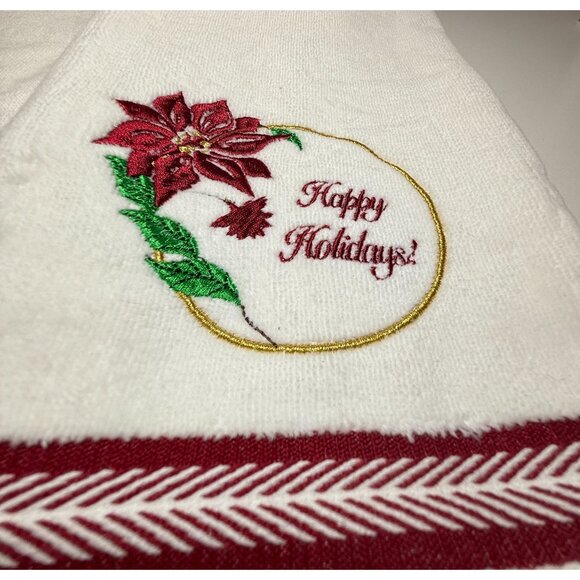 Kassa Fina Holiday Hand Towels Set Of 2 Embroidered Happy Holidays Design Vtg - Picture 2 of 7
